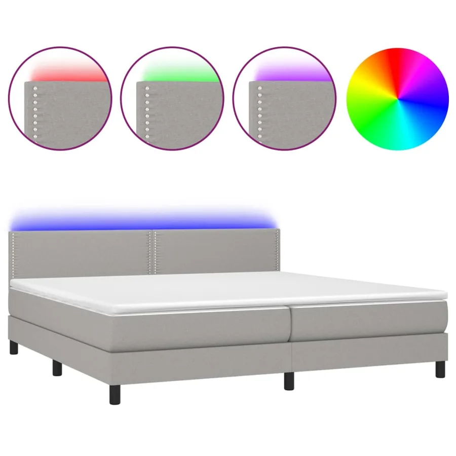 Sommier à lattes de lit matelas LED Gris clair 200x200 cm Tissu - 2