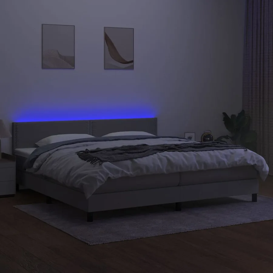 Sommier à lattes de lit matelas LED Gris clair 200x200 cm Tissu - 4