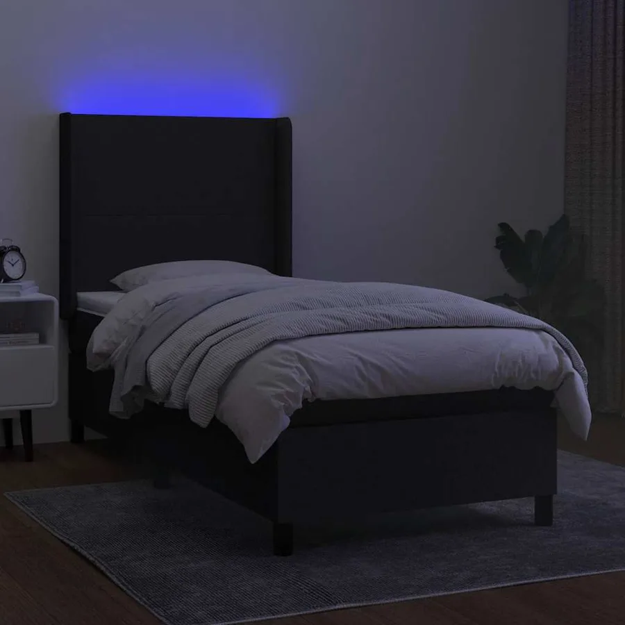 Sommier à lattes de lit matelas et LED Noir 80x200cm Tissu - 3