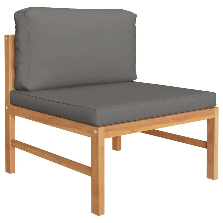 Salon de jardin 4 pcs avec coussins gris Bois de teck solide - 3