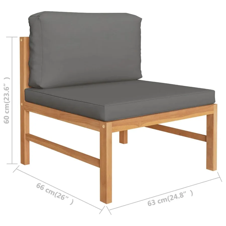 Salon de jardin 4 pcs avec coussins gris Bois de teck solide - 6