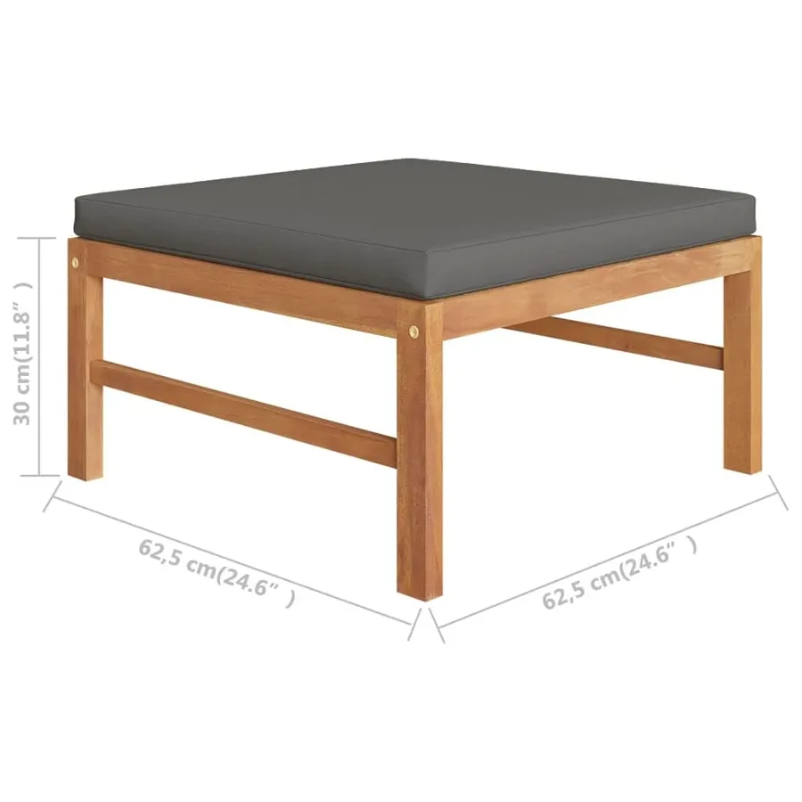 Salon de jardin 4 pcs avec coussins gris Bois de teck solide - 7