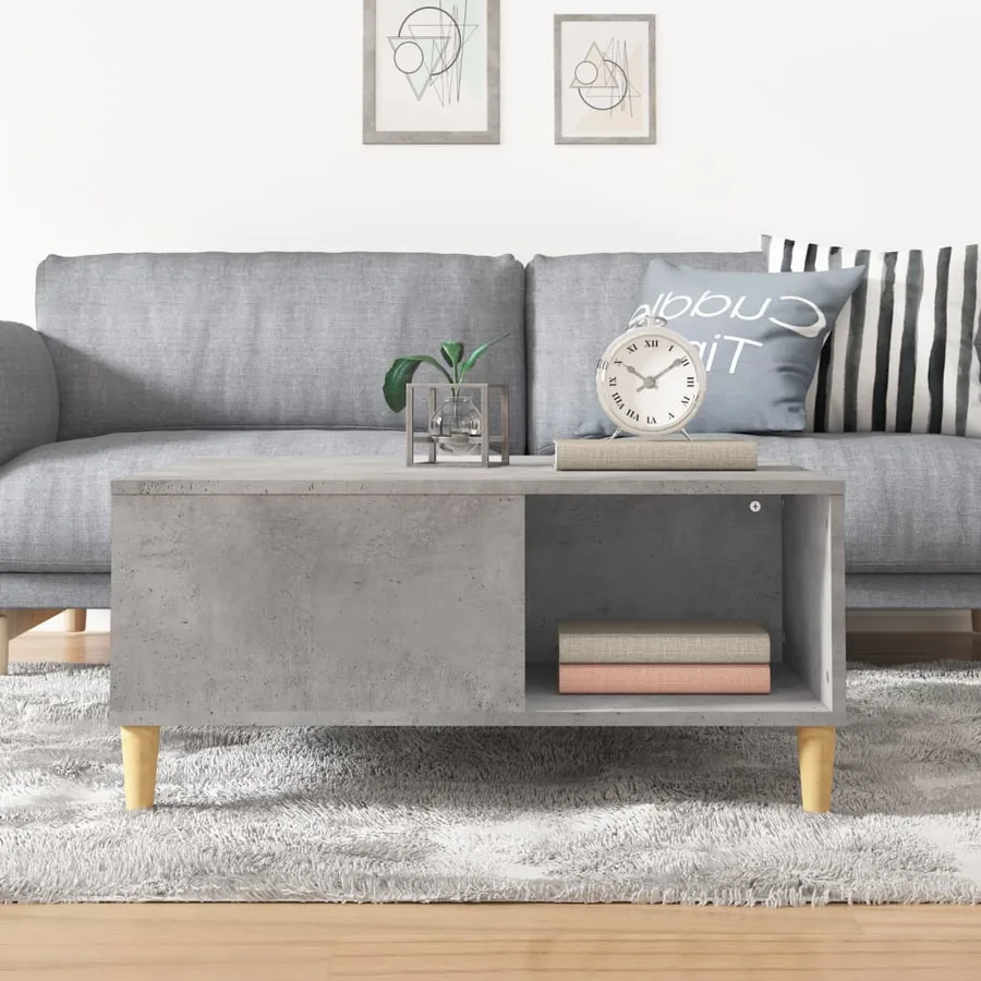 Table basse gris béton 80x80x36,5 cm bois d'ingénierie - 3