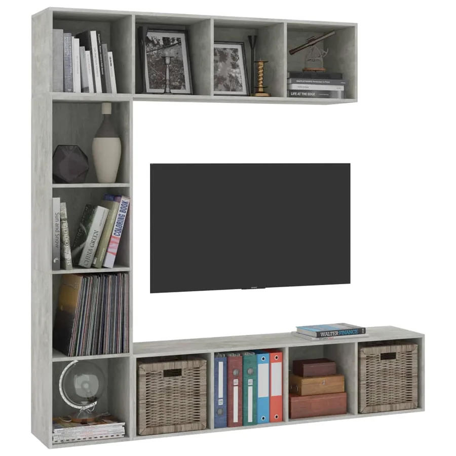 Jeu de bibliothèque/meuble TV 3 pcs Gris béton 180x30x180 cm - 3
