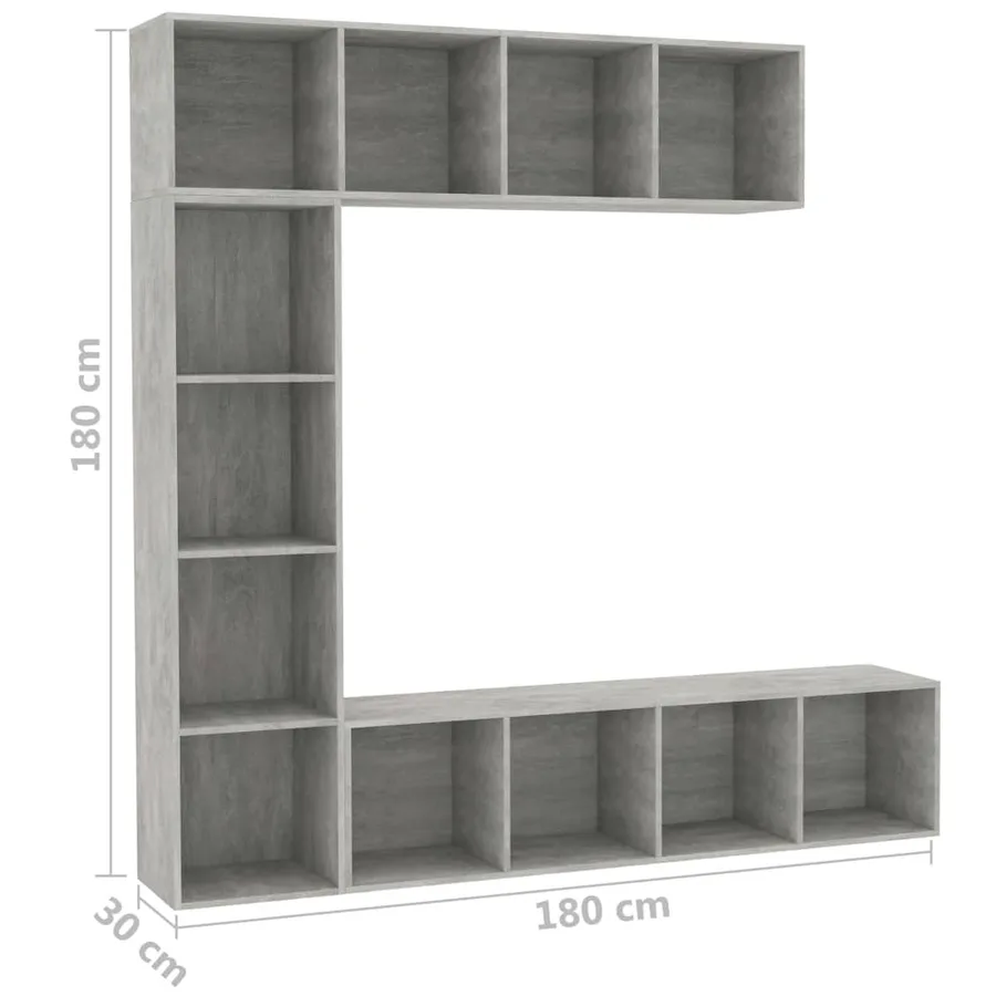 Jeu de bibliothèque/meuble TV 3 pcs Gris béton 180x30x180 cm - 6