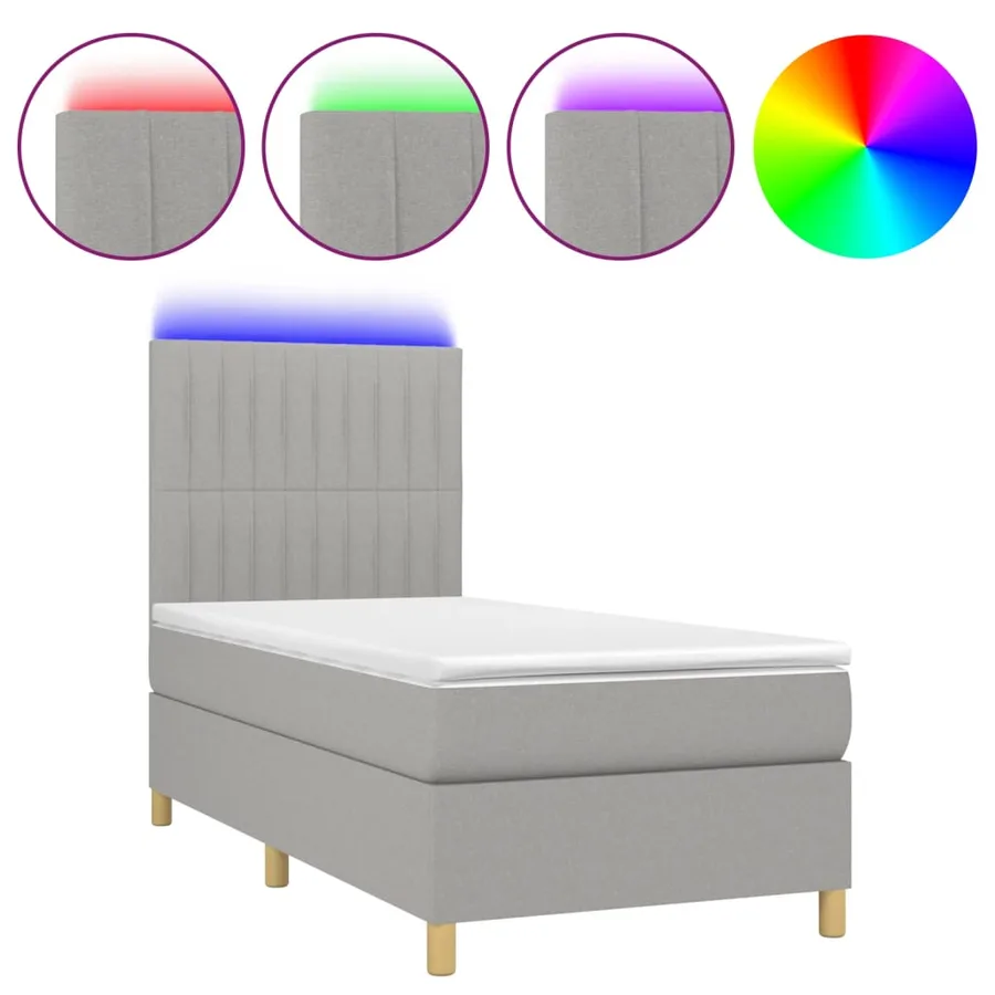 Sommier à lattes de lit et matelas et LED Gris clair 90x190 cm - 2