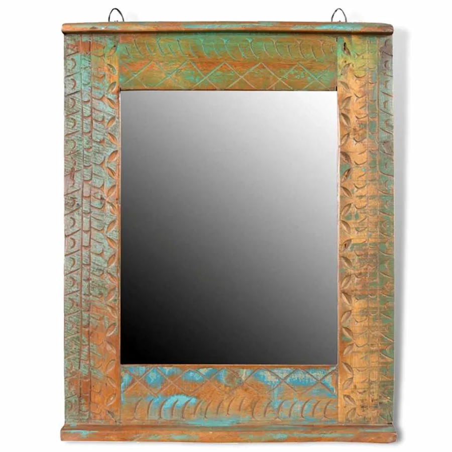 Ensemble meuble sous vasque et miroir en bois massif recyclé - 11