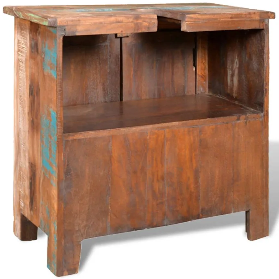 Ensemble meuble sous vasque et miroir en bois massif recyclé - 13