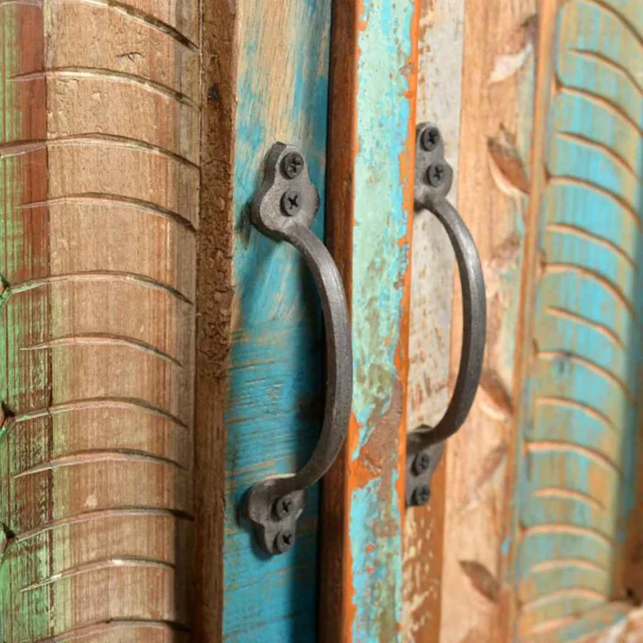 Ensemble meuble sous vasque et miroir en bois massif recyclé - 16