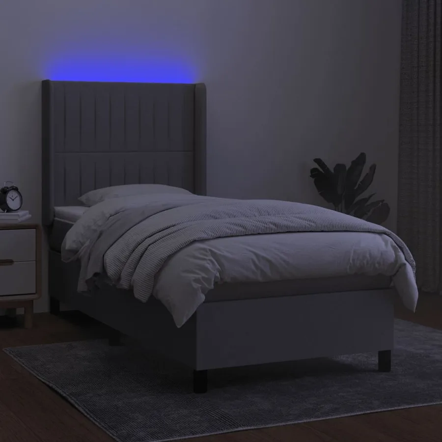 Sommier à lattes de lit matelas LED Gris clair 90x190cm Tissu - 3
