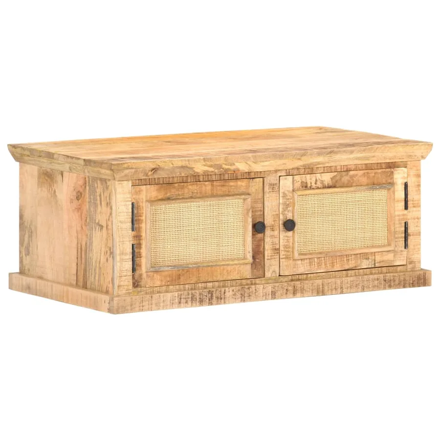 Table basse 90x50x35 cm Bois de manguier et canne naturelle - 11