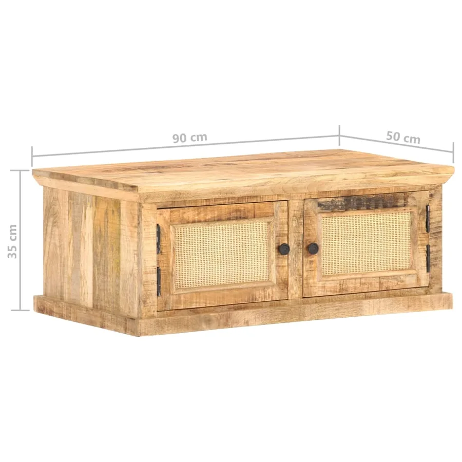 Table basse 90x50x35 cm Bois de manguier et canne naturelle - 7