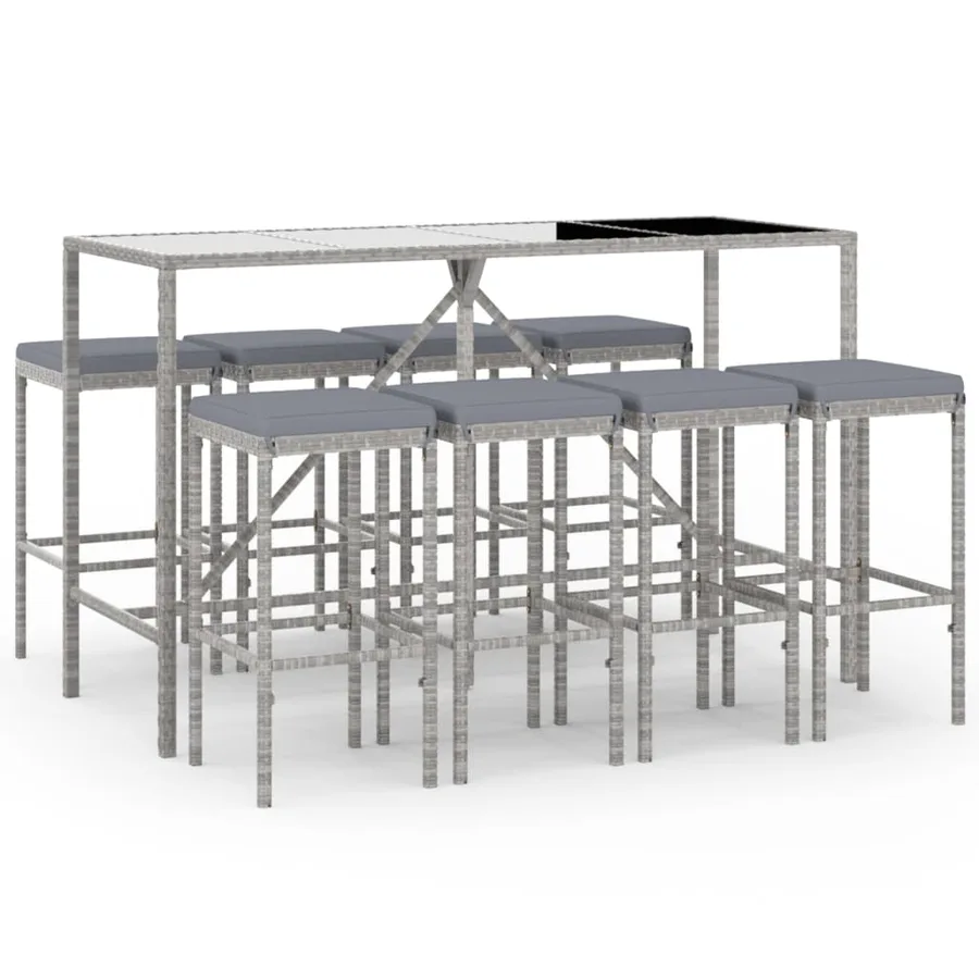 Ensemble de bar de jardin 9 pcs avec coussins gris poly rotin - 2