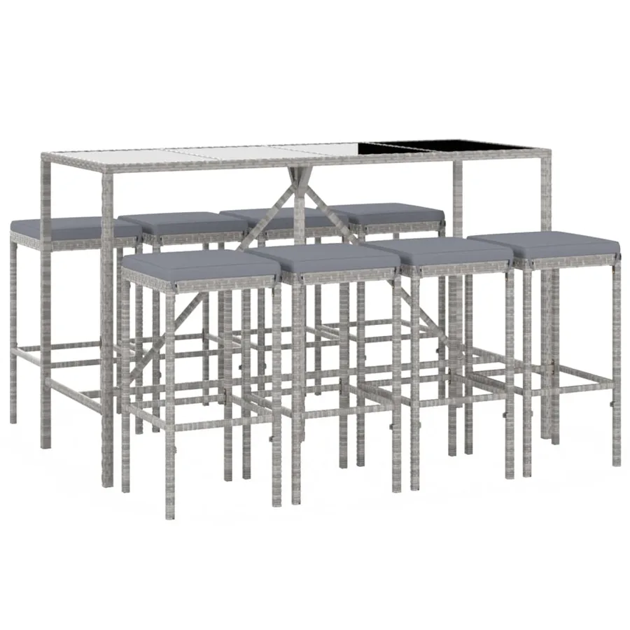 Ensemble de bar de jardin 9 pcs avec coussins gris poly rotin - 3