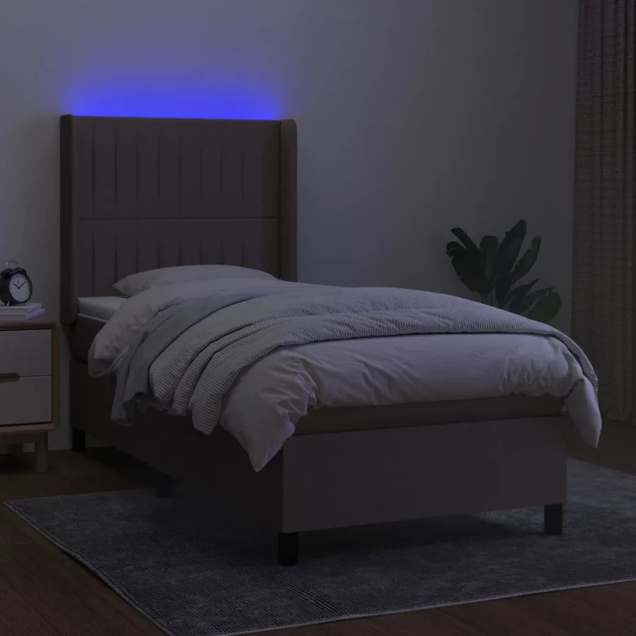 Sommier à lattes de lit matelas et LED Taupe 90x200 cm Tissu - 3