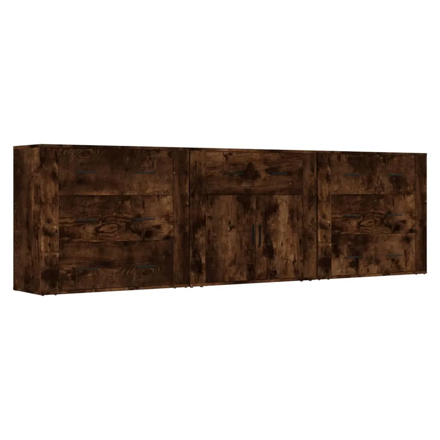 Buffets 3 pcs Chêne fumé Bois d'ingénierie - 2