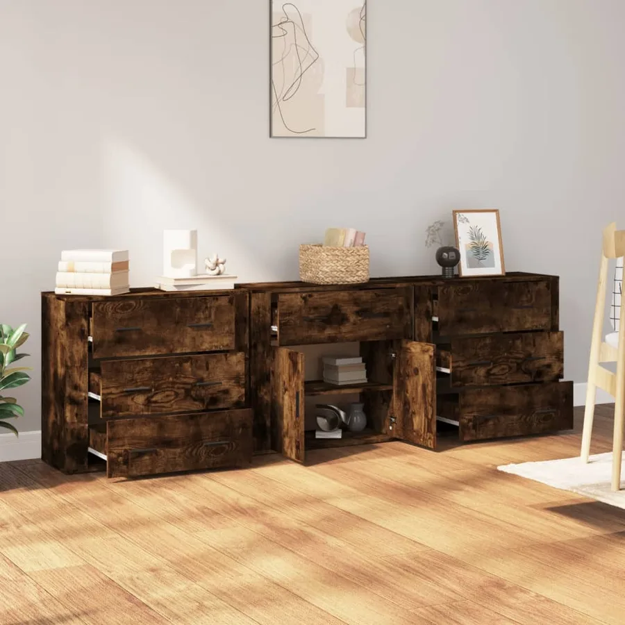 Buffets 3 pcs Chêne fumé Bois d'ingénierie - 3