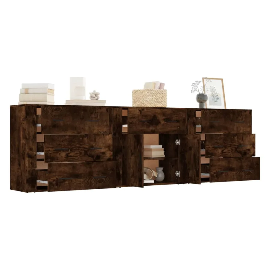 Buffets 3 pcs Chêne fumé Bois d'ingénierie - 4