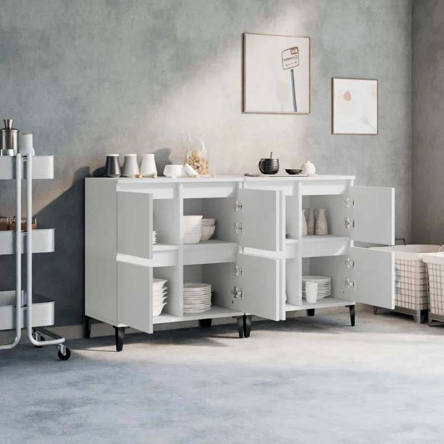 Buffets 2 pcs blanc 60x35x70 cm bois d'ingénierie - 3