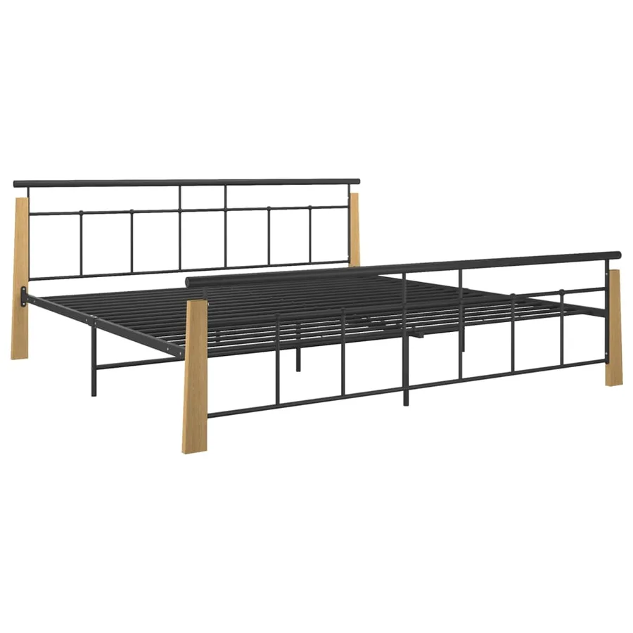 Cadre de lit sans matelas métal bois de chêne massif 200x200 cm - 2