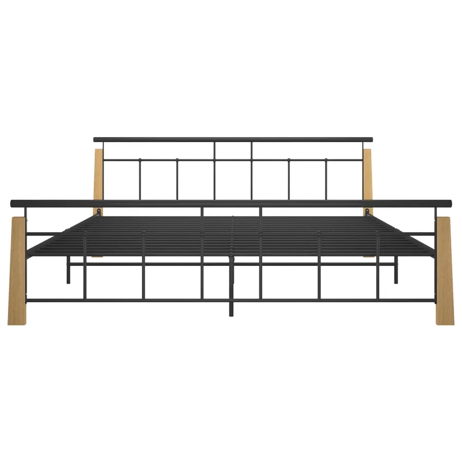 Cadre de lit sans matelas métal bois de chêne massif 200x200 cm - 3