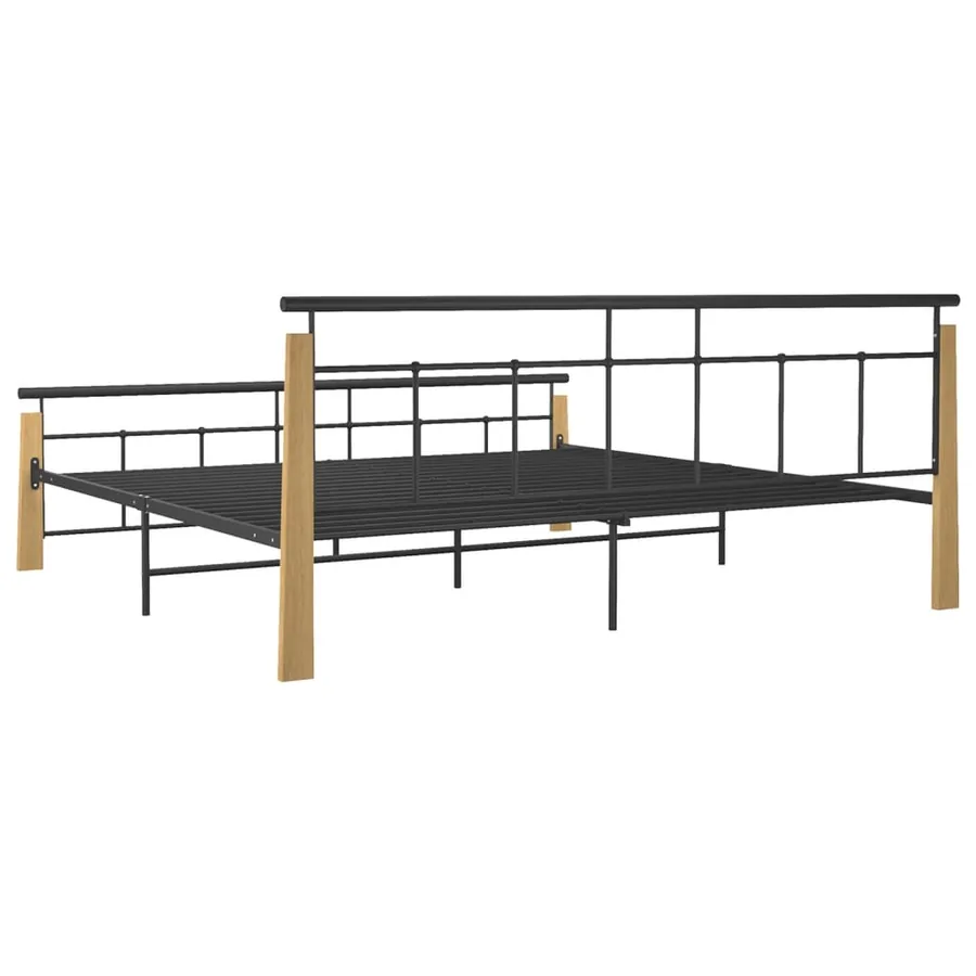 Cadre de lit sans matelas métal bois de chêne massif 200x200 cm - 5