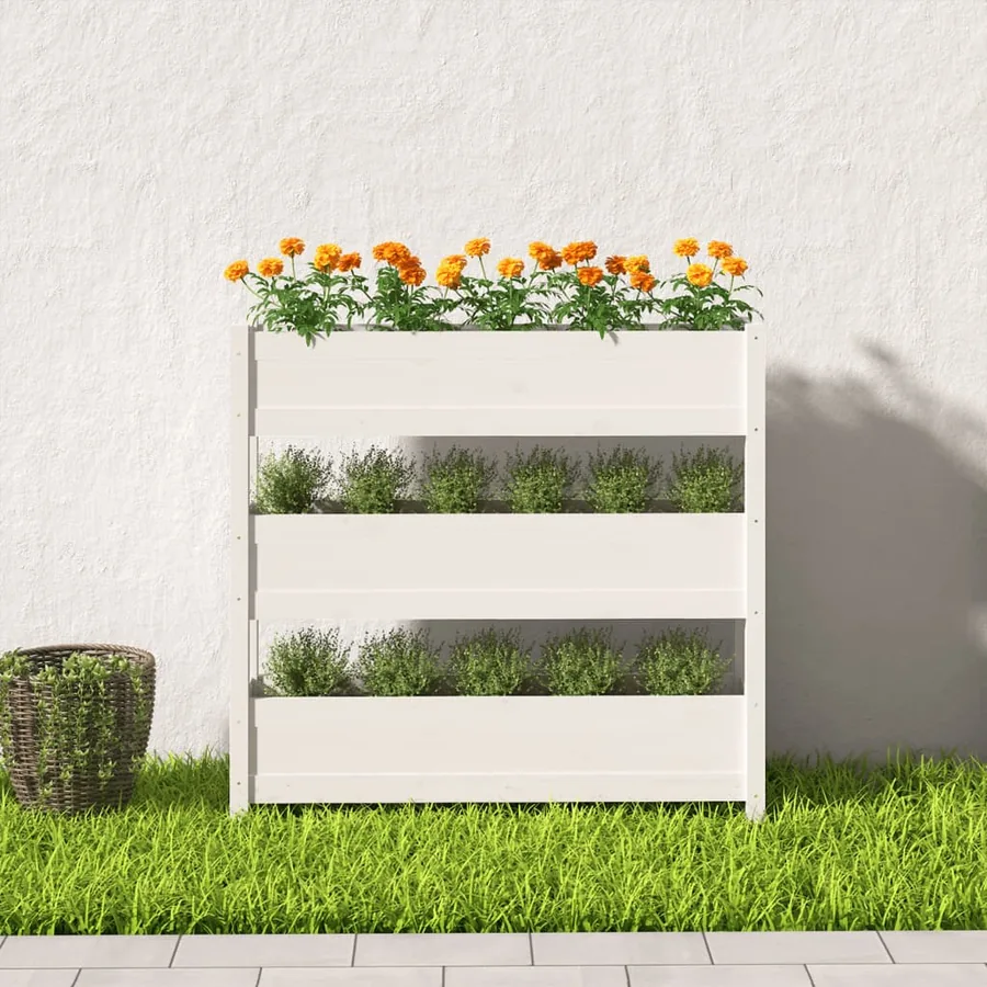 Jardinière Blanc 112x25x104,5 cm Bois massif de pin - 3