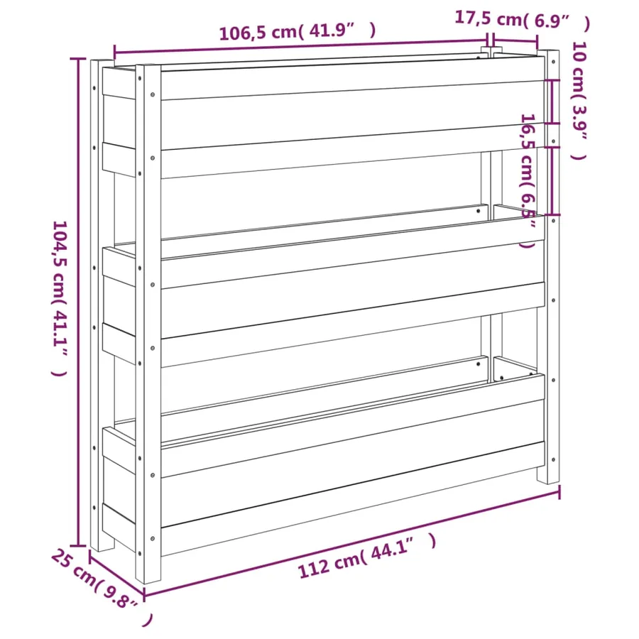 Jardinière Blanc 112x25x104,5 cm Bois massif de pin - 9