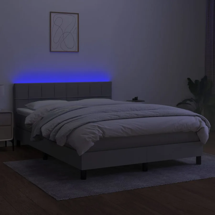 Sommier à lattes de lit et matelas et LED Gris clair 140x200 cm - 4