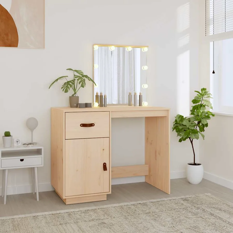 Coiffeuse avec LED 95x50x133,5 cm Bois de pin massif - 3