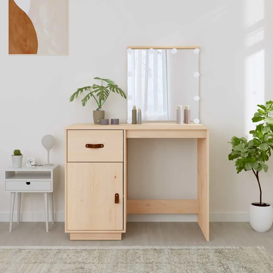 Coiffeuse avec LED 95x50x133,5 cm Bois de pin massif - 4