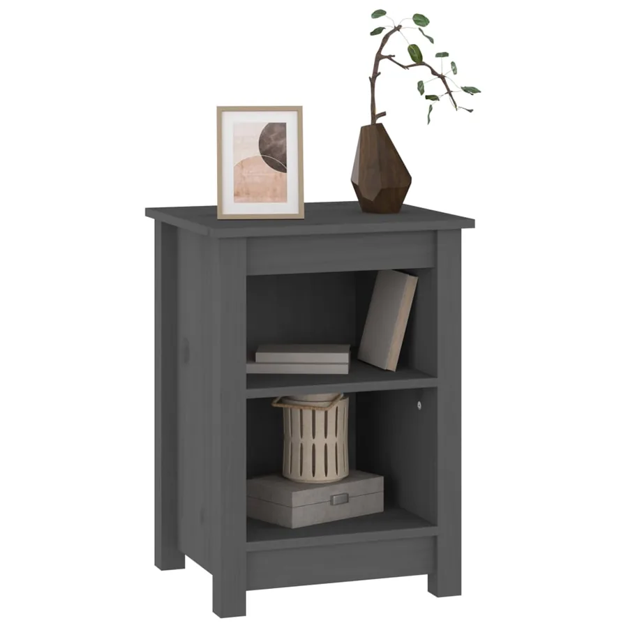 Table de chevet Gris 40x35x55 cm Bois de pin solide - 5