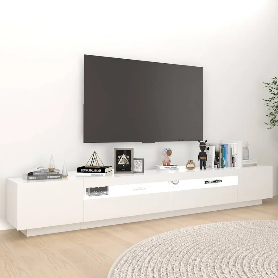 Meuble TV avec lumières LED Blanc 260x35x40 cm - 3