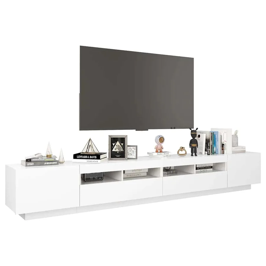 Meuble TV avec lumières LED Blanc 260x35x40 cm - 6