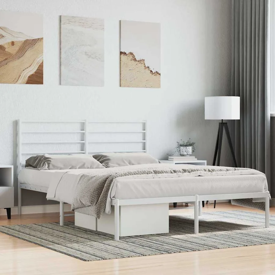 Cadre de lit métal sans matelas et tête de lit blanc 140x190 cm