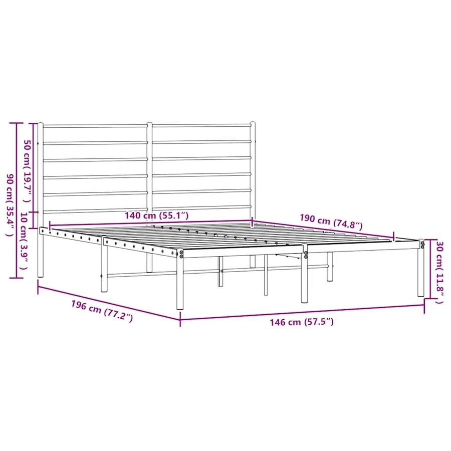 Cadre de lit métal sans matelas et tête de lit blanc 140x190 cm - 10
