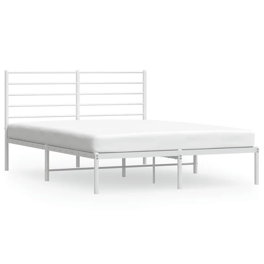 Cadre de lit métal sans matelas et tête de lit blanc 140x190 cm - 2