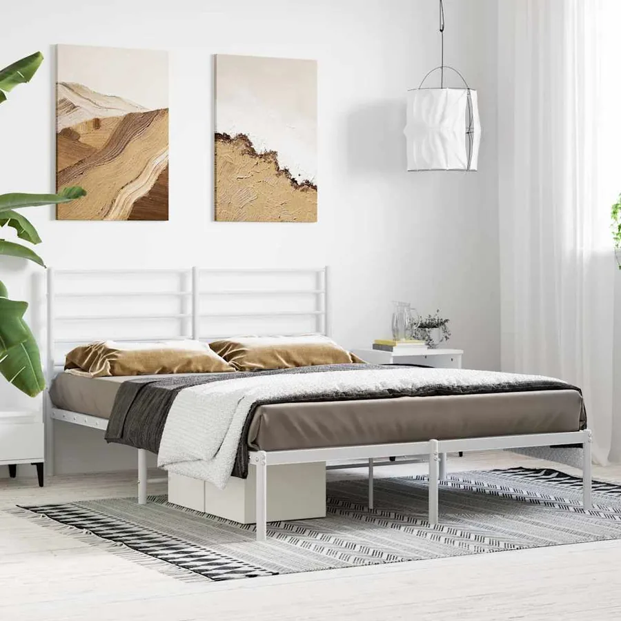 Cadre de lit métal sans matelas et tête de lit blanc 140x190 cm - 4
