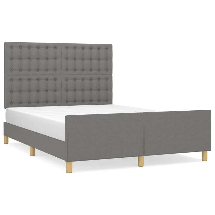 Cadre de lit sans matelas gris foncé 140x200 cm tissu - 2