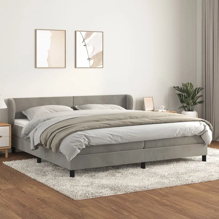 Sommier à lattes de lit et matelas Gris clair 200x200cm Velours