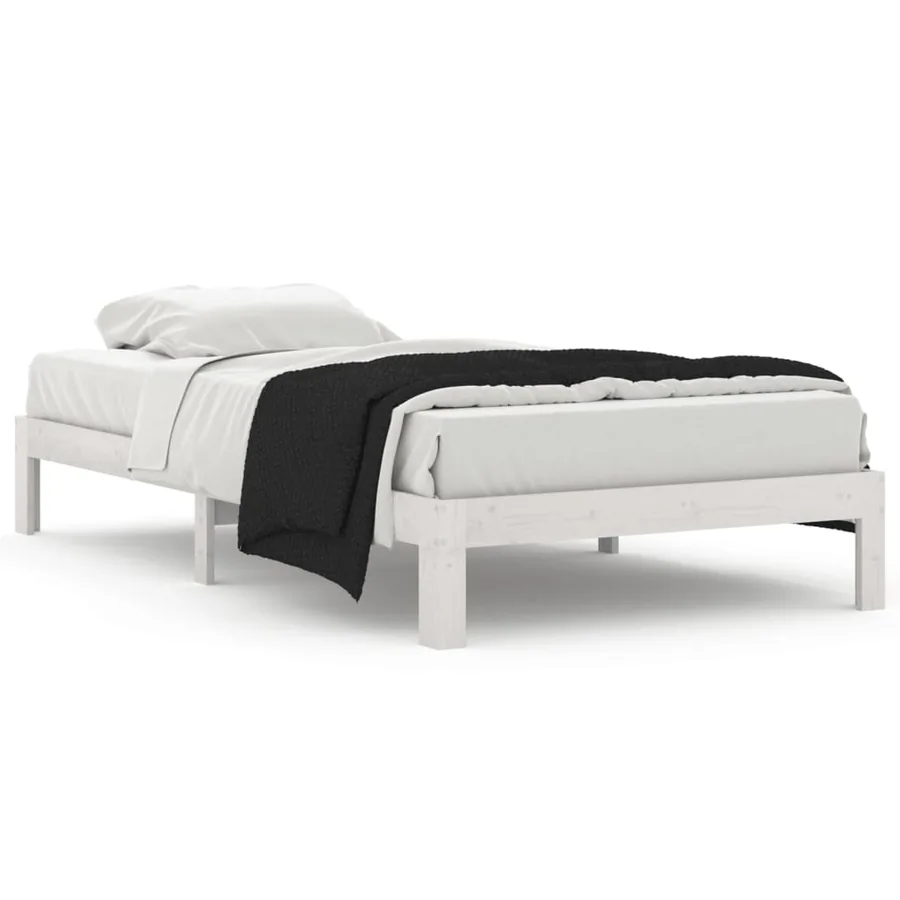Cadre de lit sans matelas blanc bois de pin massif 100x200 cm - 2