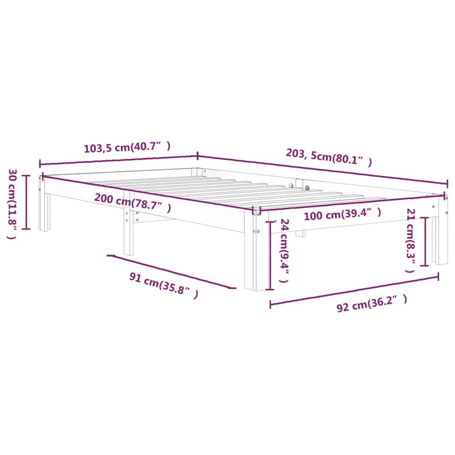Cadre de lit sans matelas blanc bois de pin massif 100x200 cm - 8