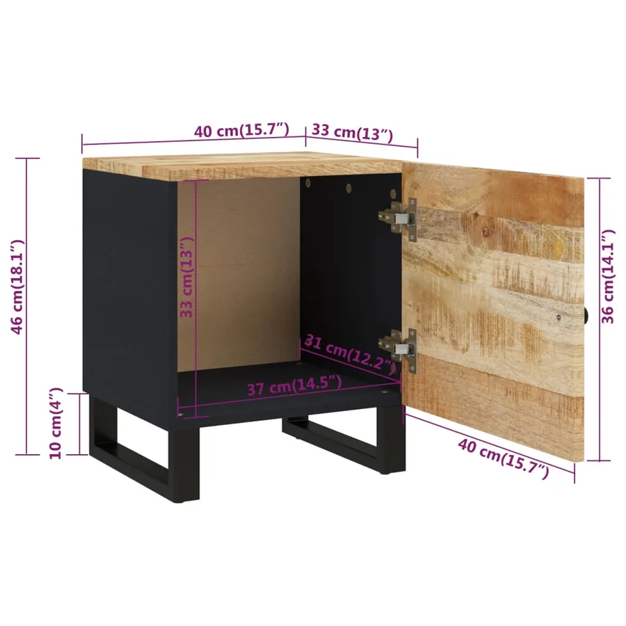 Table de chevet 40x33x46 cm Bois de manguier solide - 11