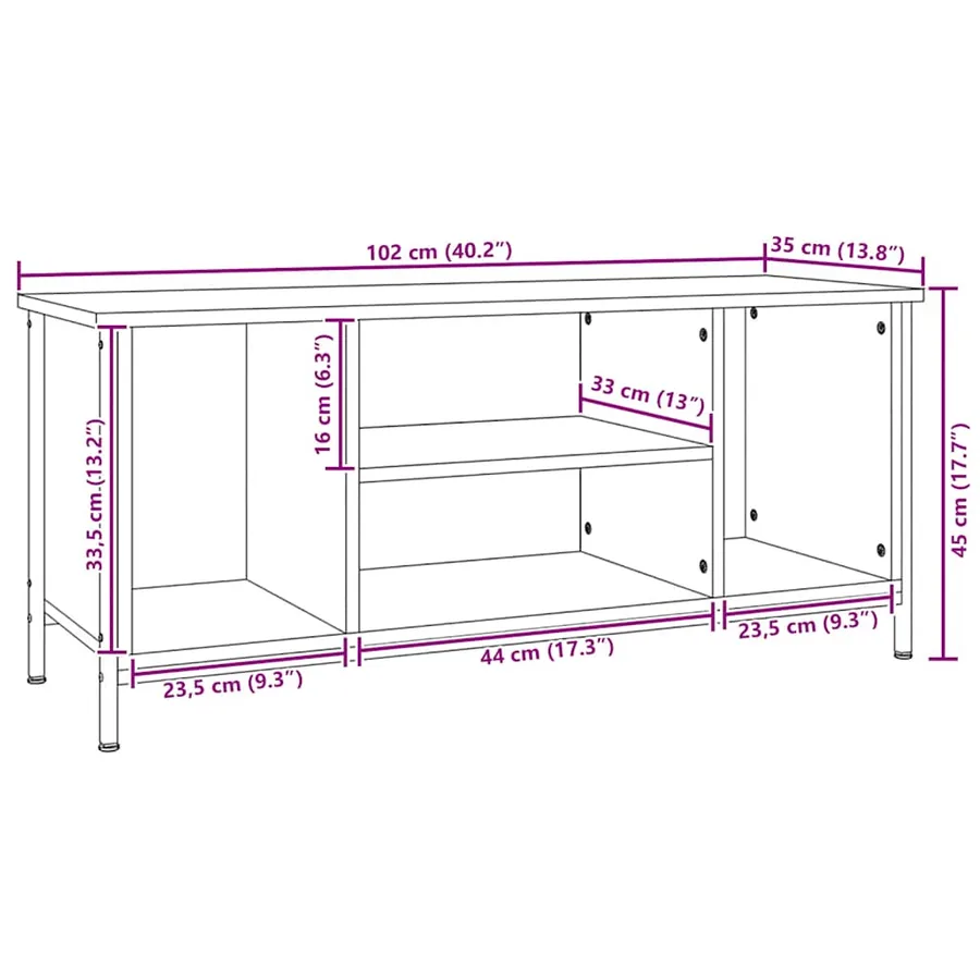 Meuble TV noir 102x35x45 cm bois d'ingénierie - 9