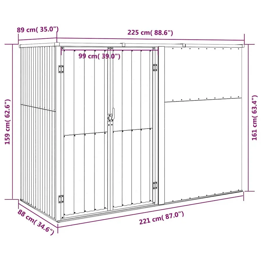 Abri à outils de jardin Gris 225x89x161 cm Acier galvanisé - 7
