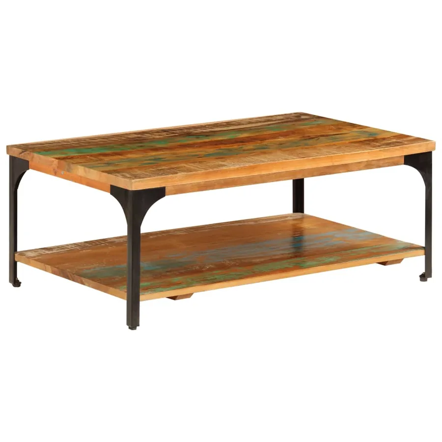 Table basse et étagère 100x60x35 cm Bois de récupération solide - 11