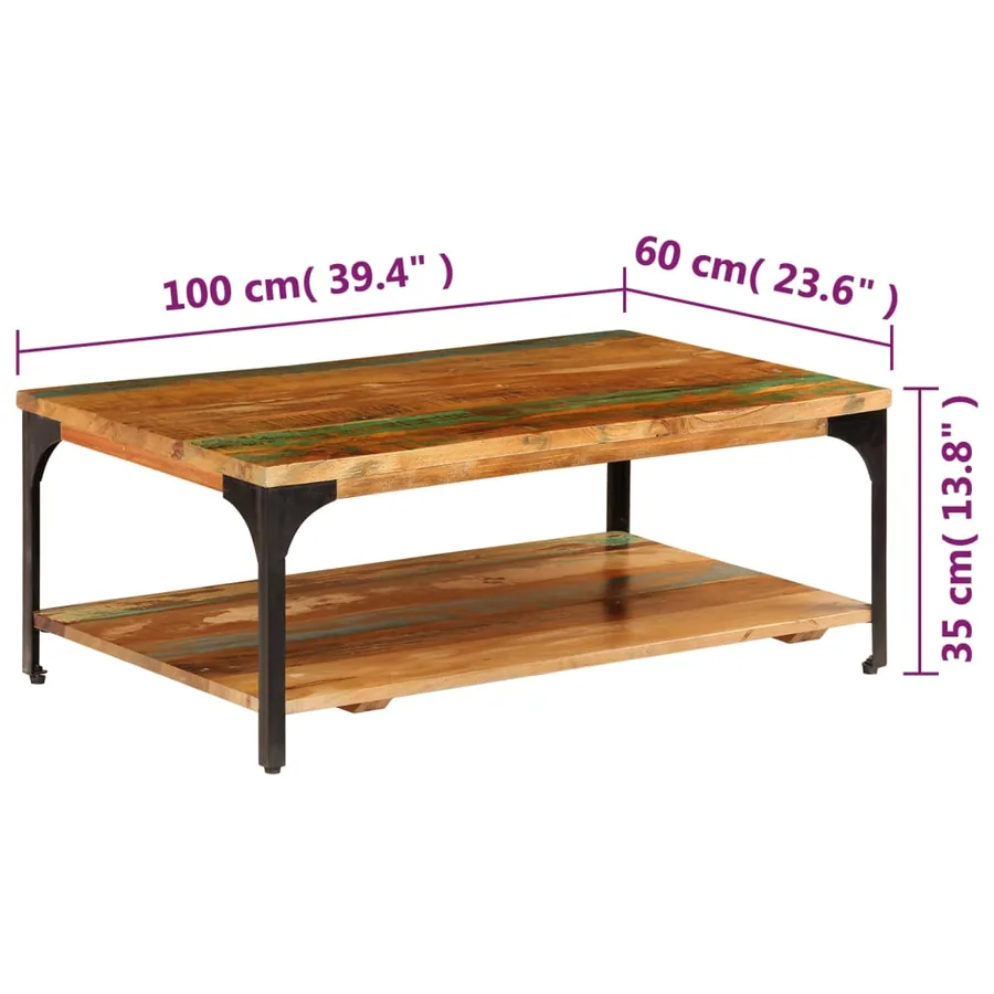 Table basse et étagère 100x60x35 cm Bois de récupération solide - 8