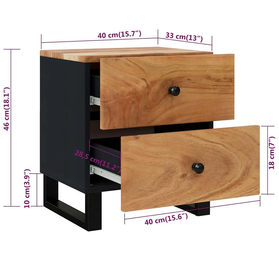 Tables de chevet 2 pcs 40x33x46 cm Bois d'acacia massif - 13