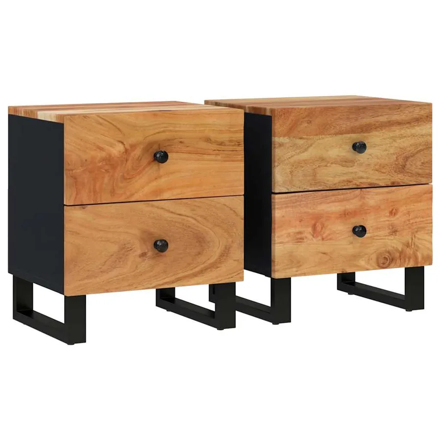 Tables de chevet 2 pcs 40x33x46 cm Bois d'acacia massif - 2