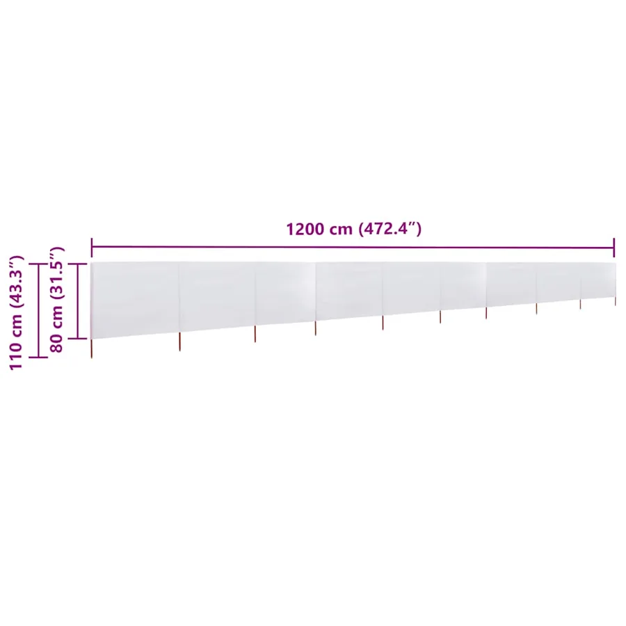 Paravent 9 panneaux Tissu 1200 x 80 cm Blanc sable - 6